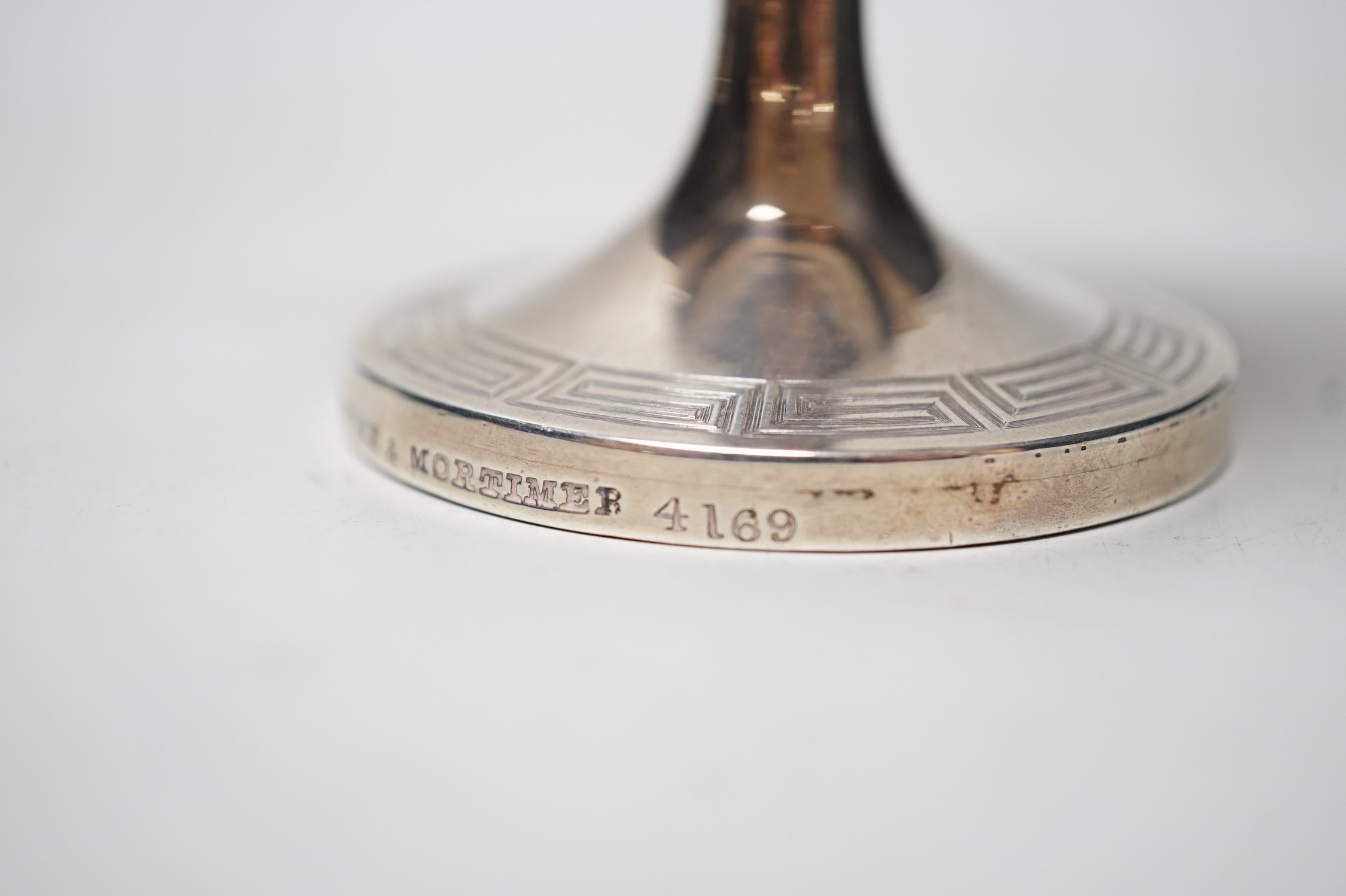 A Victorian silver goblet with Greek key banding, by Hunt & Roskell, (ex Storr & Mortimer), London, 1866, 12.4cm, 5.4oz.